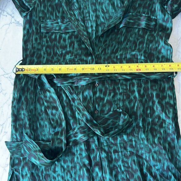 L'AGENCE Cameron Long Shirt Dress in Green Animal Print Dark Glad & Black Lionne - Picture 15 of 16